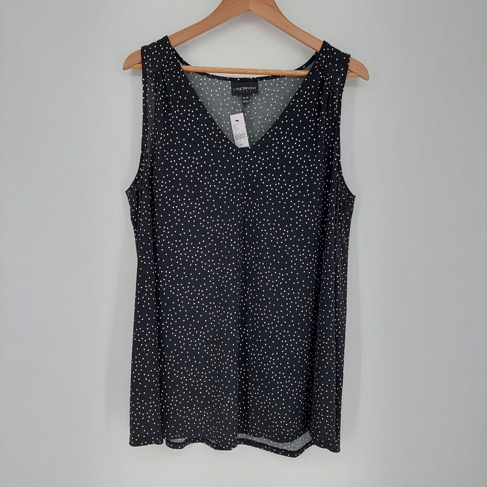 Lane Bryant Black Polka Dot V-Neck Sleeveless Top, 18/20